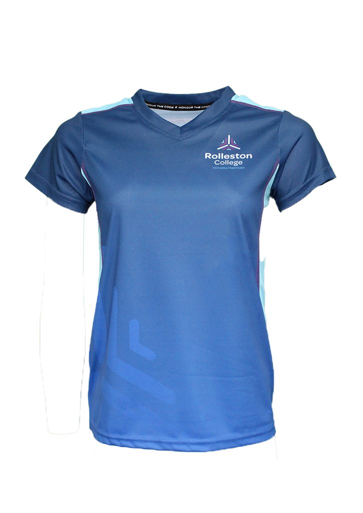 Rolleston College Girls SS training Top Navy/Teal
