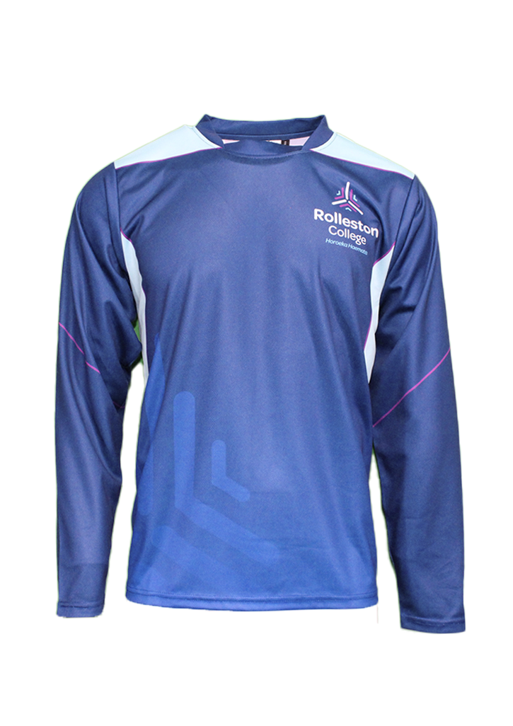 Rolleston College Boys LS PE Tee Navy/Teal/Magenta