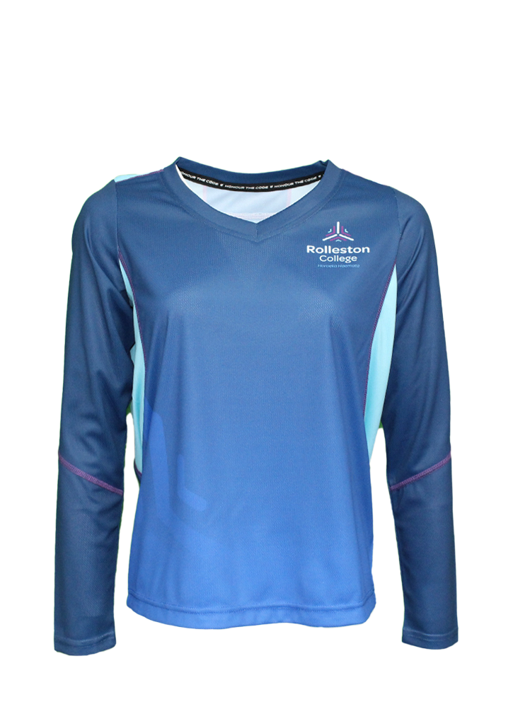 Rolleston College Girls LS PE Tee Navy/Teal/Magenta